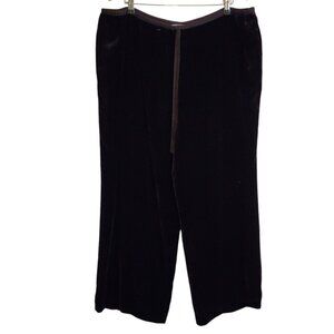 Jaeger Velvet Velour Chocolate Brown Silk Blend Pull On Trousers Pants US14/UK16